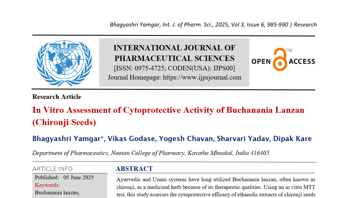 In Vitro Assessment of Cytoprotective Activity of Buchanania Lanzan (Chironji Seeds)