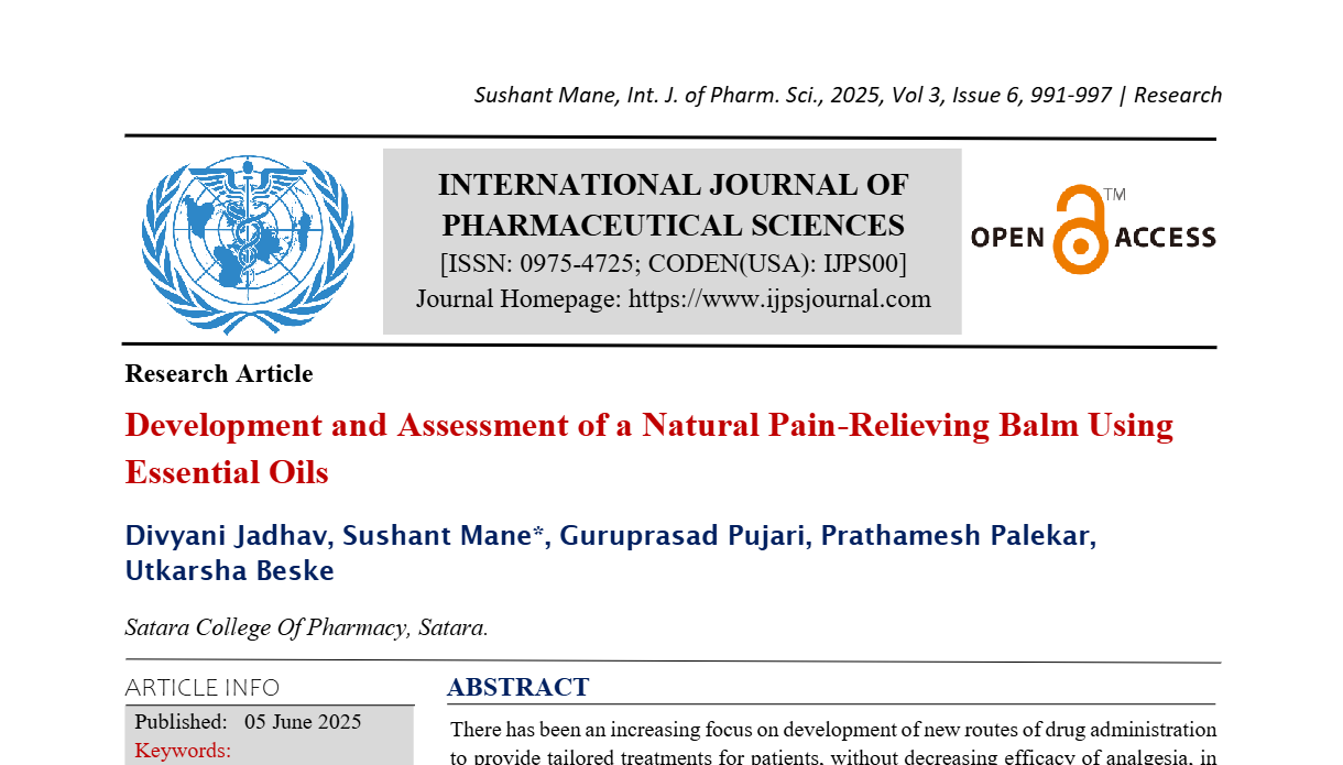 Development and Assessment of a Natural Pain-Relieving Balm Using Essential Oils