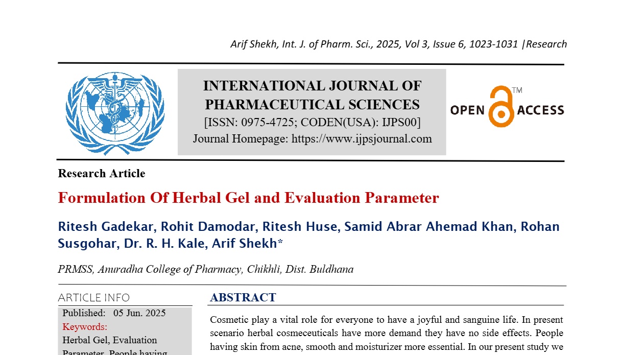 Formulation Of Herbal Gel and Evaluation Parameter 