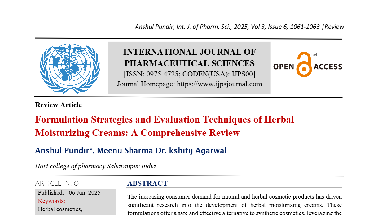 Formulation Strategies and Evaluation Techniques of Herbal Moisturizing Creams: A Comprehensive Review 