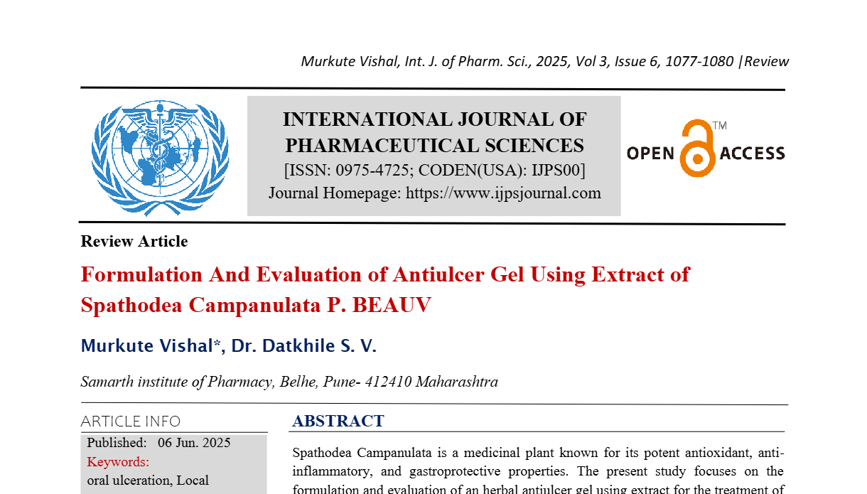 Formulation And Evaluation of Antiulcer Gel Using Extract of Spathodea Campanulata P. BEAUV