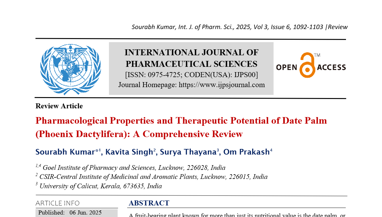 Pharmacological Properties and Therapeutic Potential of Date Palm (Phoenix Dactylifera): A Comprehensive Review