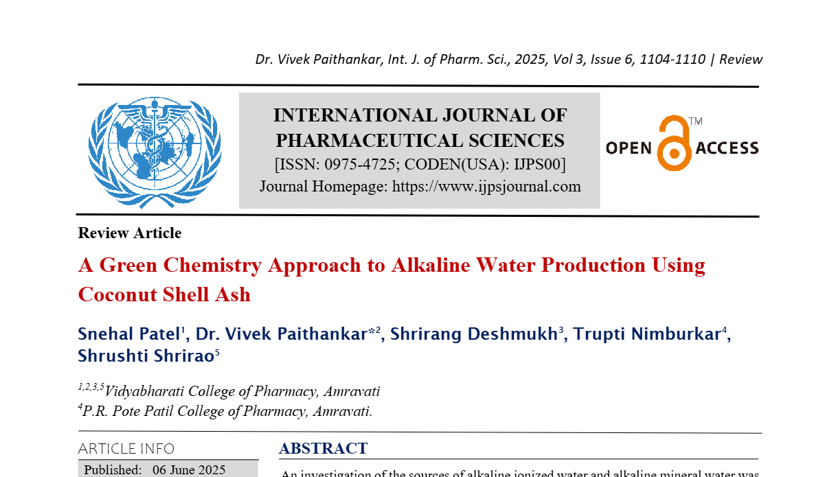 A Green Chemistry Approach to Alkaline Water Production Using Coconut Shell Ash