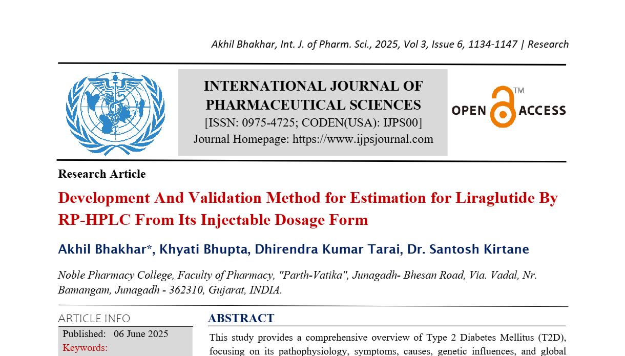 Development And Validation Method for Estimation for Liraglutide By RP-HPLC From Its Injectable Dosage Form