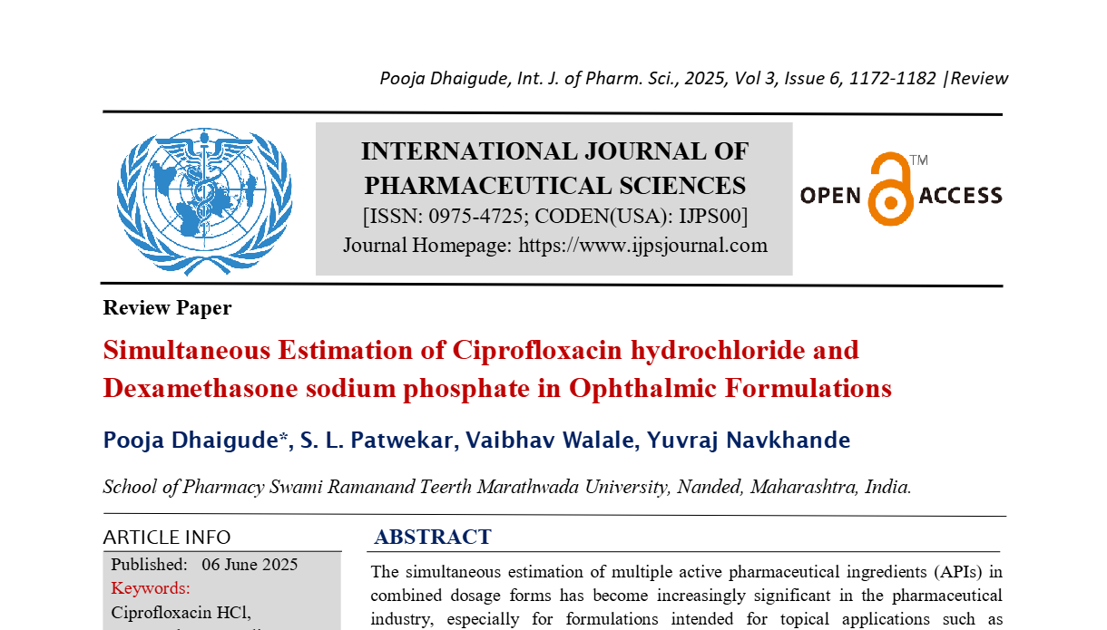 Simultaneous Estimation of Ciprofloxacin hydrochloride and Dexamethasone sodium phosphate in Ophthalmic Formulations