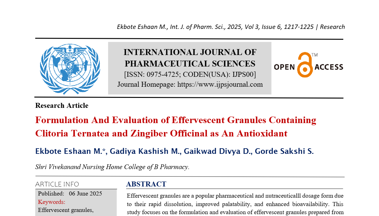 Formulation And Evaluation of Effervescent Granules Containing Clitoria Ternatea and Zingiber Officinal as An Antioxidant