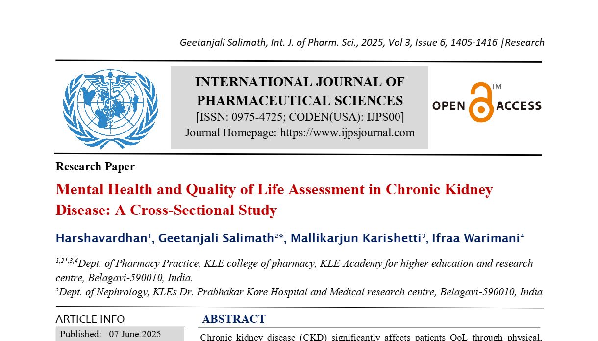 Mental Health and Quality of Life Assessment in Chronic Kidney Disease: A Cross-Sectional Study