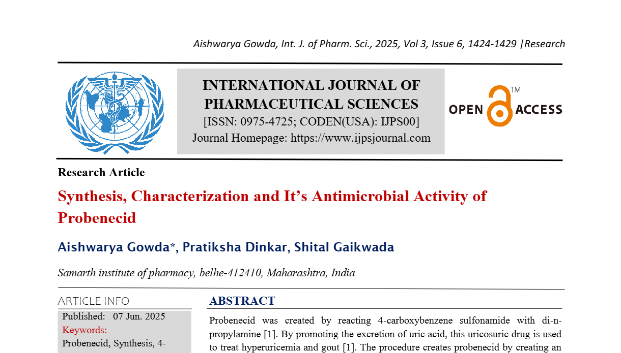 Synthesis, Characterization and It’s Antimicrobial Activity of Probenecid