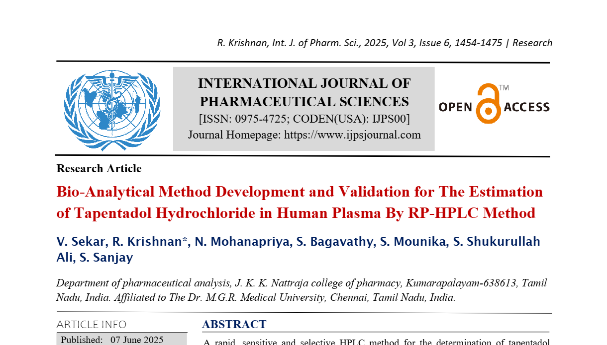 Bio-Analytical Method Development and Validation for The Estimation of Tapentadol Hydrochloride in Human Plasma By RP-HPLC Method