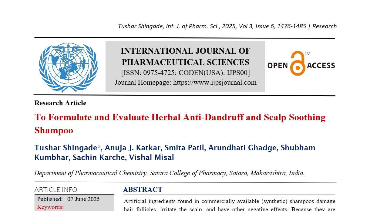 To Formulate and Evaluate Herbal Anti-Dandruff and Scalp Soothing Shampoo