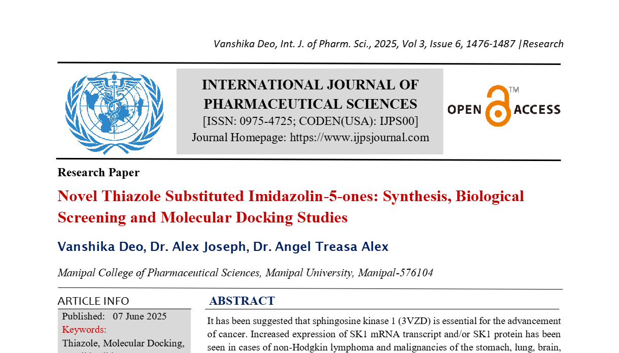 Novel Thiazole Substituted Imidazolin-5-ones: Synthesis, Biological Screening and Molecular Docking Studies