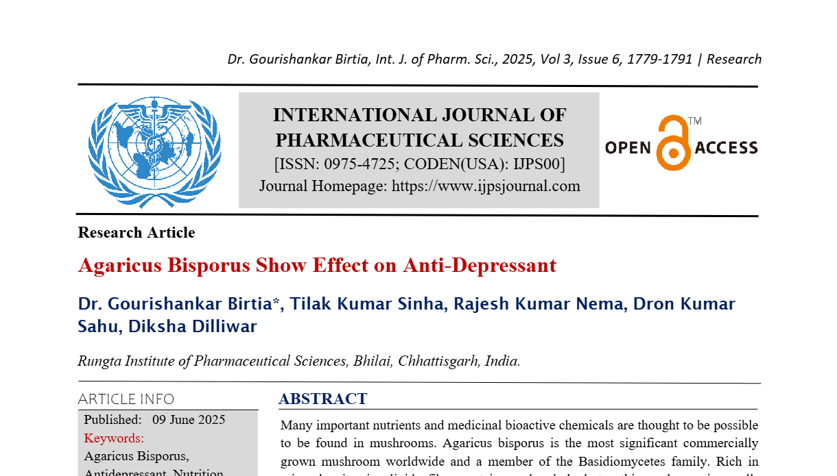 Agaricus Bisporus Show Effect on Anti-Depressant
