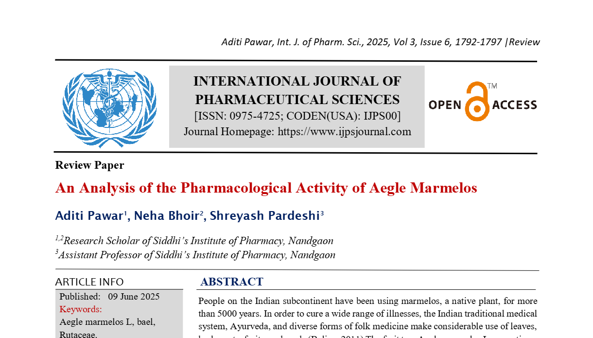 An Analysis of the Pharmacological Activity of Aegle Marmelos