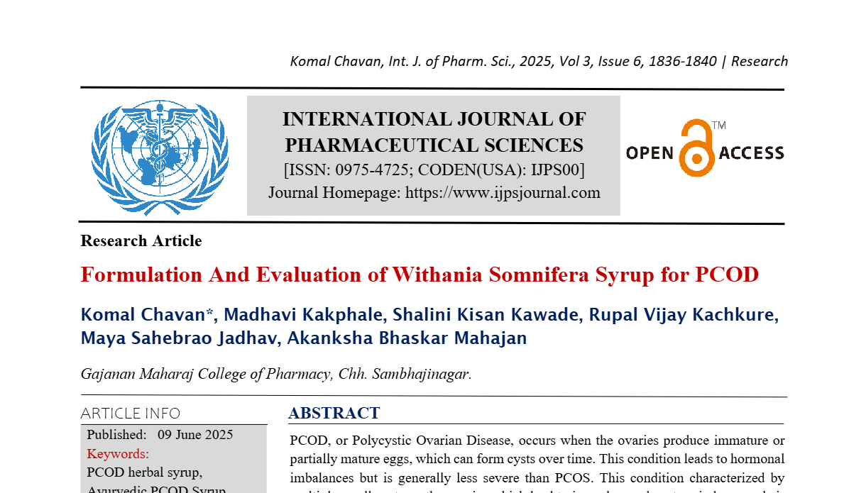 Formulation And Evaluation of Withania Somnifera Syrup for PCOD