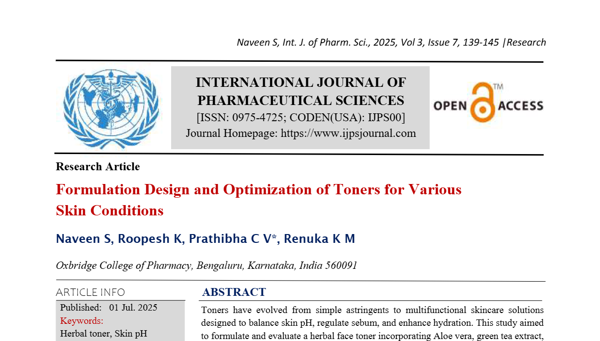 Formulation Design and Optimization of Toners for Various Skin ...