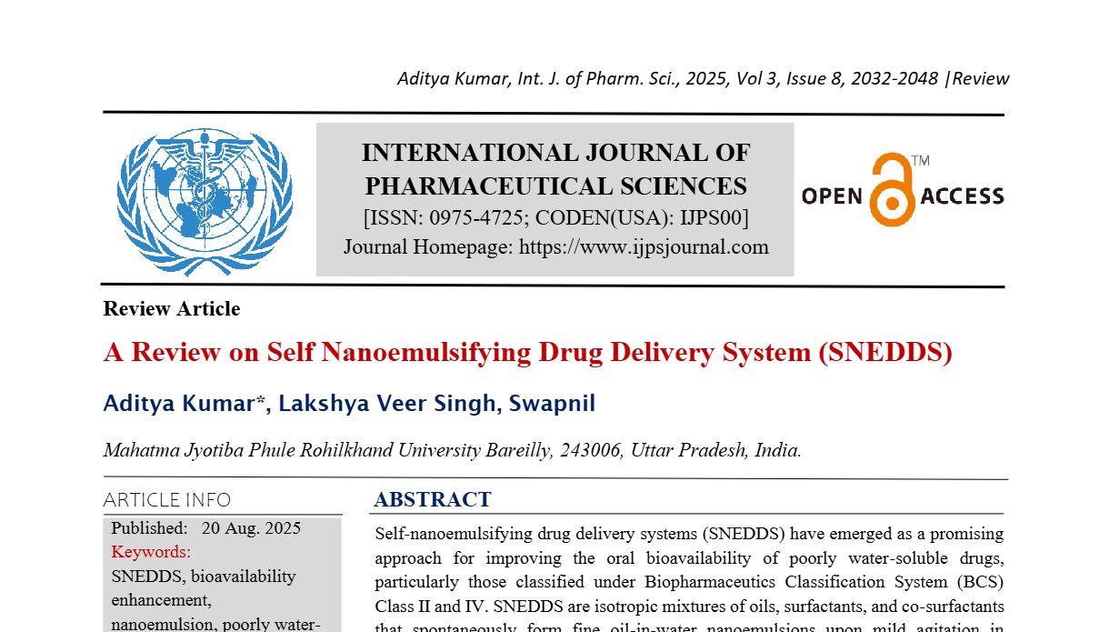 A Review on Self Nanoemulsifying Drug Delivery System (SNEDDS)