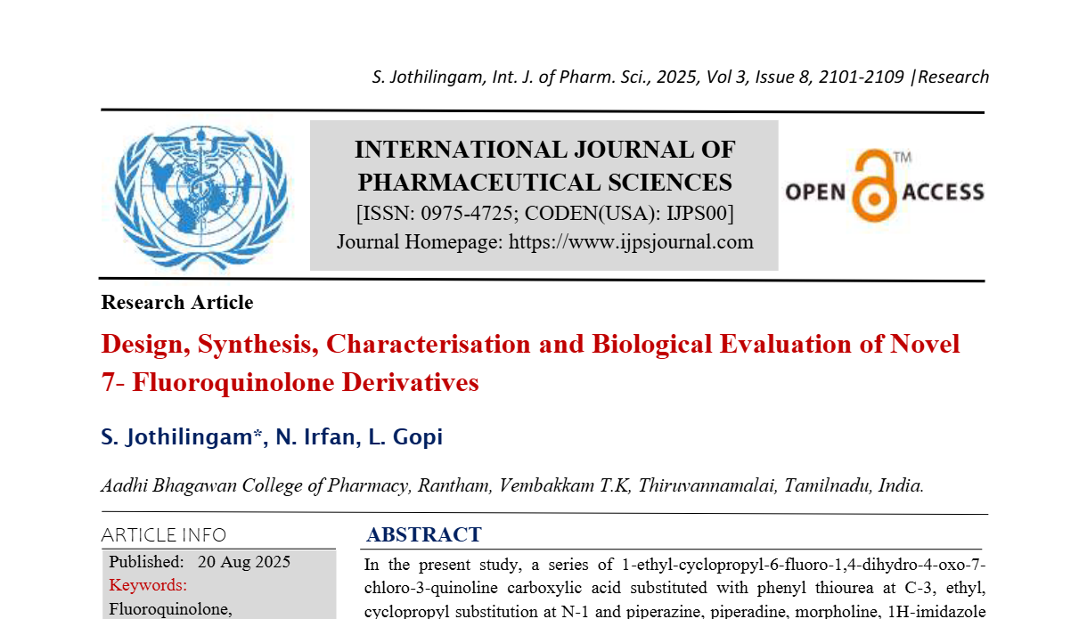 Design, Synthesis, Characterisation and Biological Evaluation of Novel 7- Fluoroquinolone Derivatives