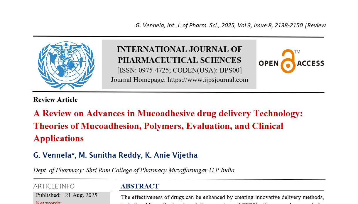 A Review on Advances in Mucoadhesive drug delivery Technology: Theories of Mucoadhesion, Polymers, Evaluation, and Clinical Applications