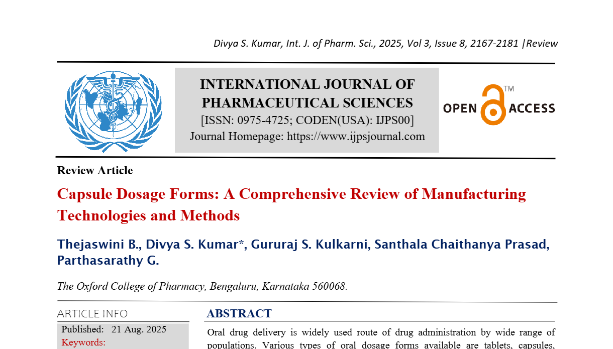 Capsule Dosage Forms: A Comprehensive Review of Manufacturing Technologies and Methods