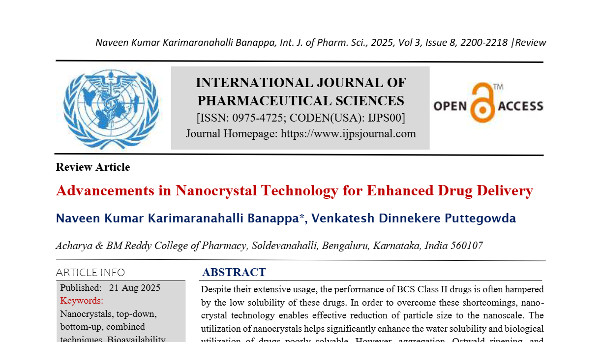 Advancements in Nanocrystal Technology for Enhanced Drug Delivery
