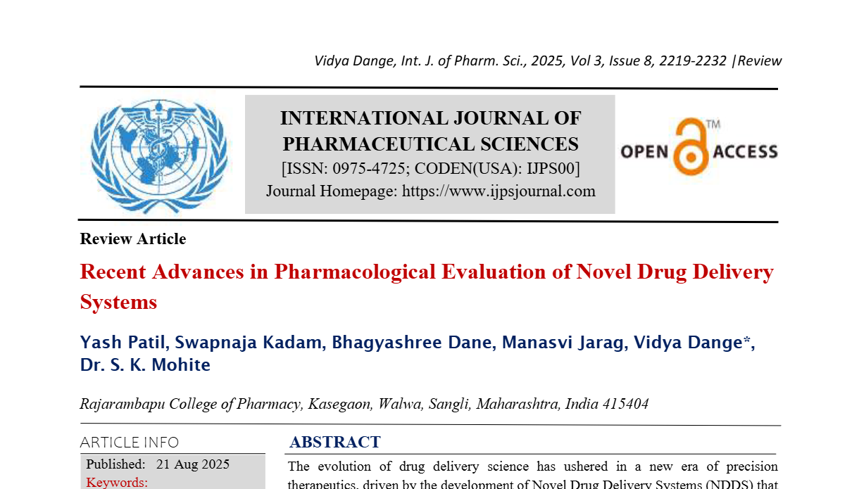 Recent Advances in Pharmacological Evaluation of Novel Drug Delivery Systems