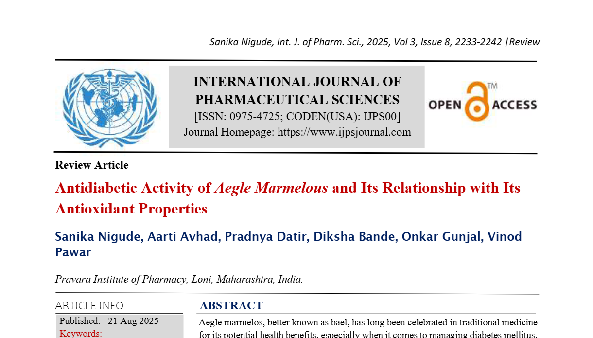 Antidiabetic Activity of Aegle Marmelous and Its Relationship with Its Antioxidant Properties