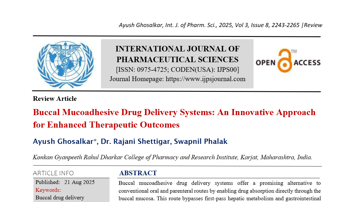 Buccal Mucoadhesive Drug Delivery Systems: An Innovative Approach for Enhanced Therapeutic Outcomes