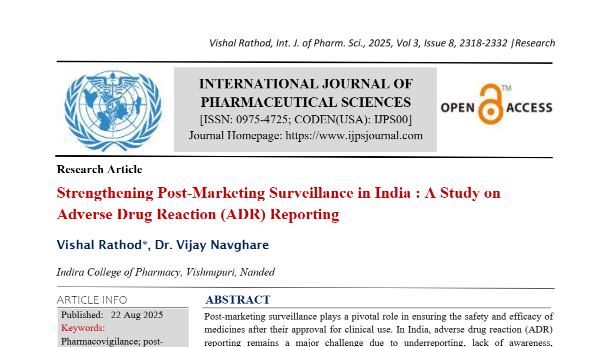 Strengthening Post-Marketing Surveillance in India : A Study on Adverse Drug Reaction (ADR) Reporting