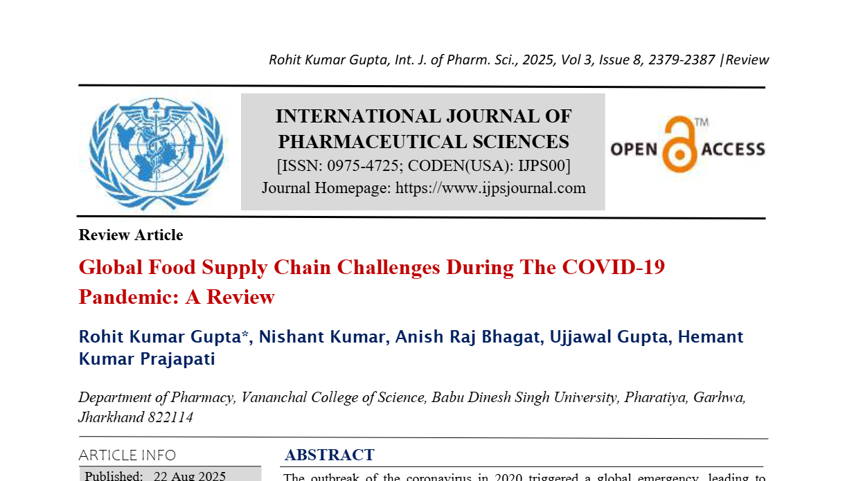 Global Food Supply Chain Challenges During The COVID-19 Pandemic: A Review