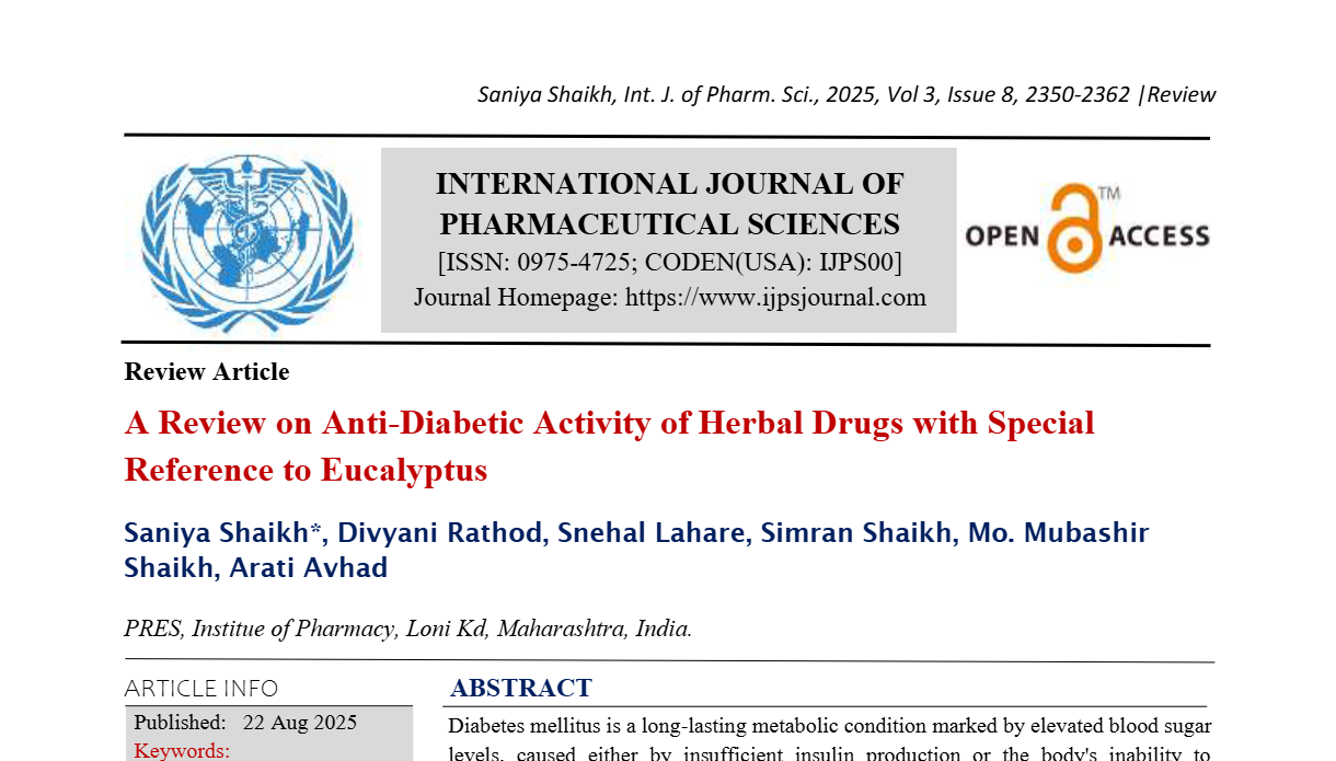 A Review on Anti-Diabetic Activity of Herbal Drugs with Special Reference to Eucalyptus
