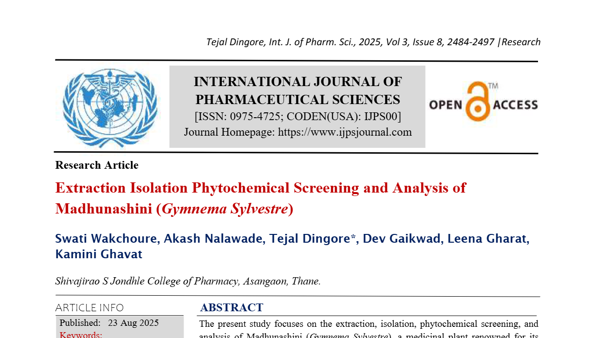 Extraction Isolation Phytochemical Screening and Analysis of Madhunashini (Gymnema Sylvestre)