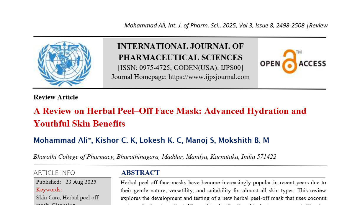 A Review on Herbal Peel–Off Face Mask: Advanced Hydration and Youthful Skin Benefits