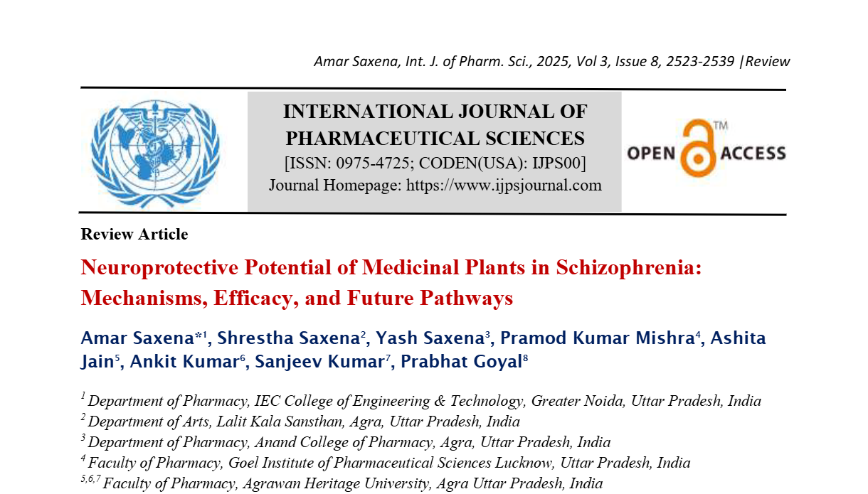 Neuroprotective Potential of Medicinal Plants in Schizophrenia: Mechanisms, Efficacy, and Future Pathways