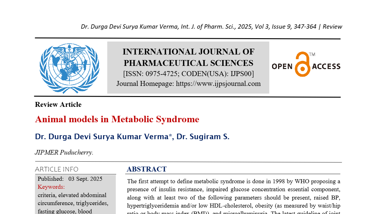 Animal models in Metabolic Syndrome