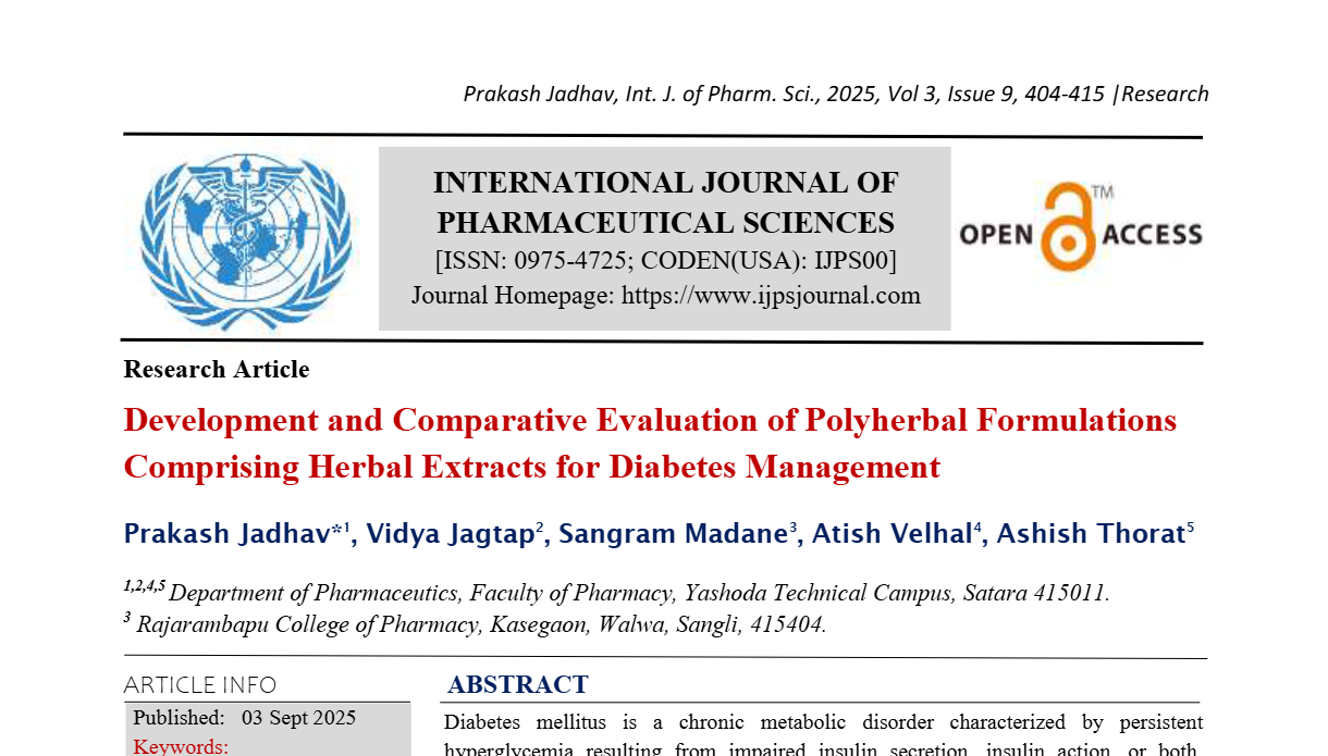 Development and Comparative Evaluation of Polyherbal Formulations Comprising Herbal Extracts for Diabetes Management