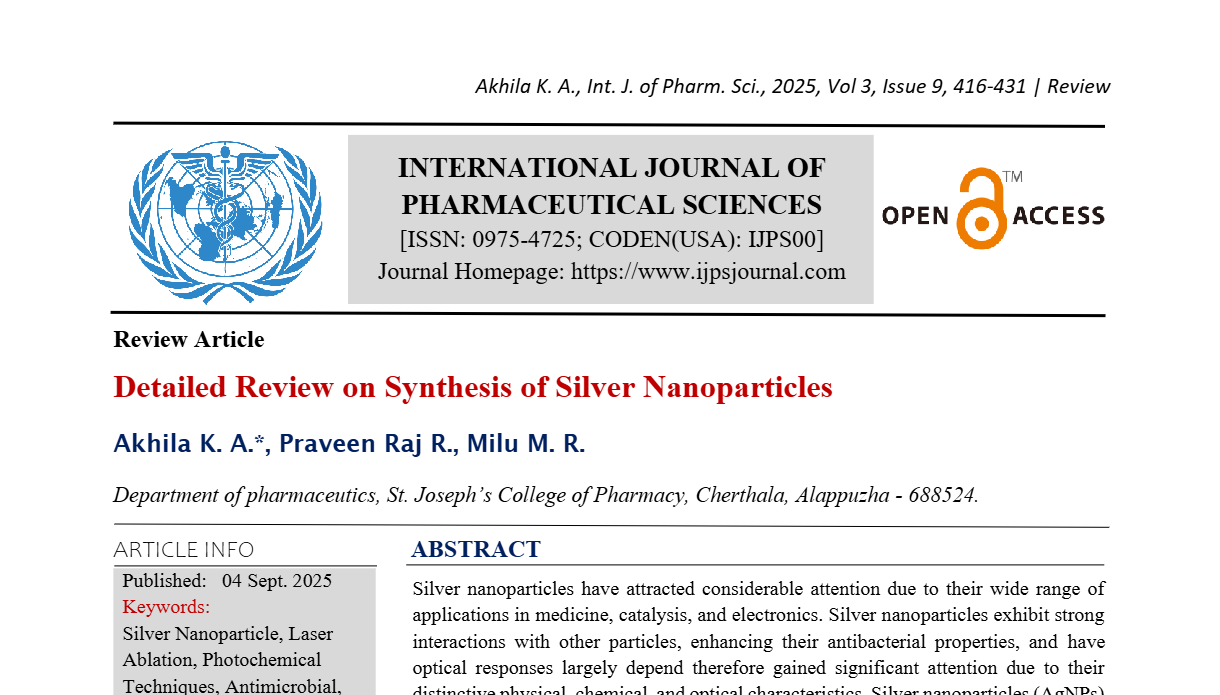 Detailed Review on Synthesis of Silver Nanoparticles