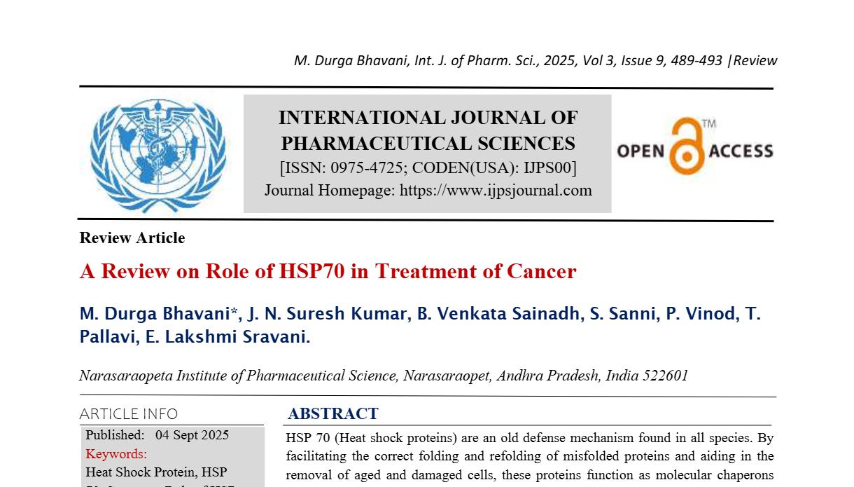 A Review on Role of HSP70 in Treatment of Cancer