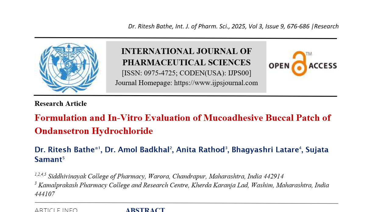 Formulation and In-Vitro Evaluation of Mucoadhesive Buccal Patch of Ondansetron Hydrochloride