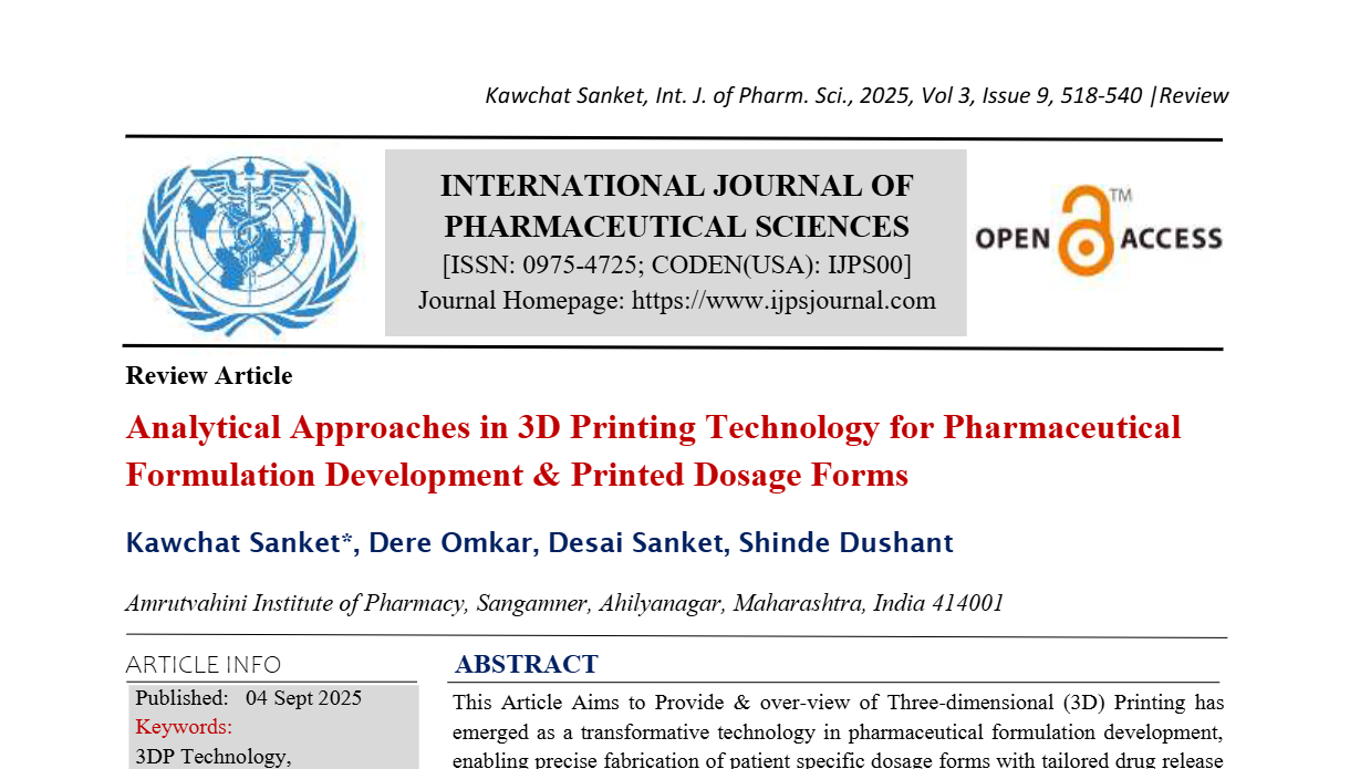 Analytical Approaches in 3D Printing Technology for Pharmaceutical Formulation Development & Printed Dosage Forms