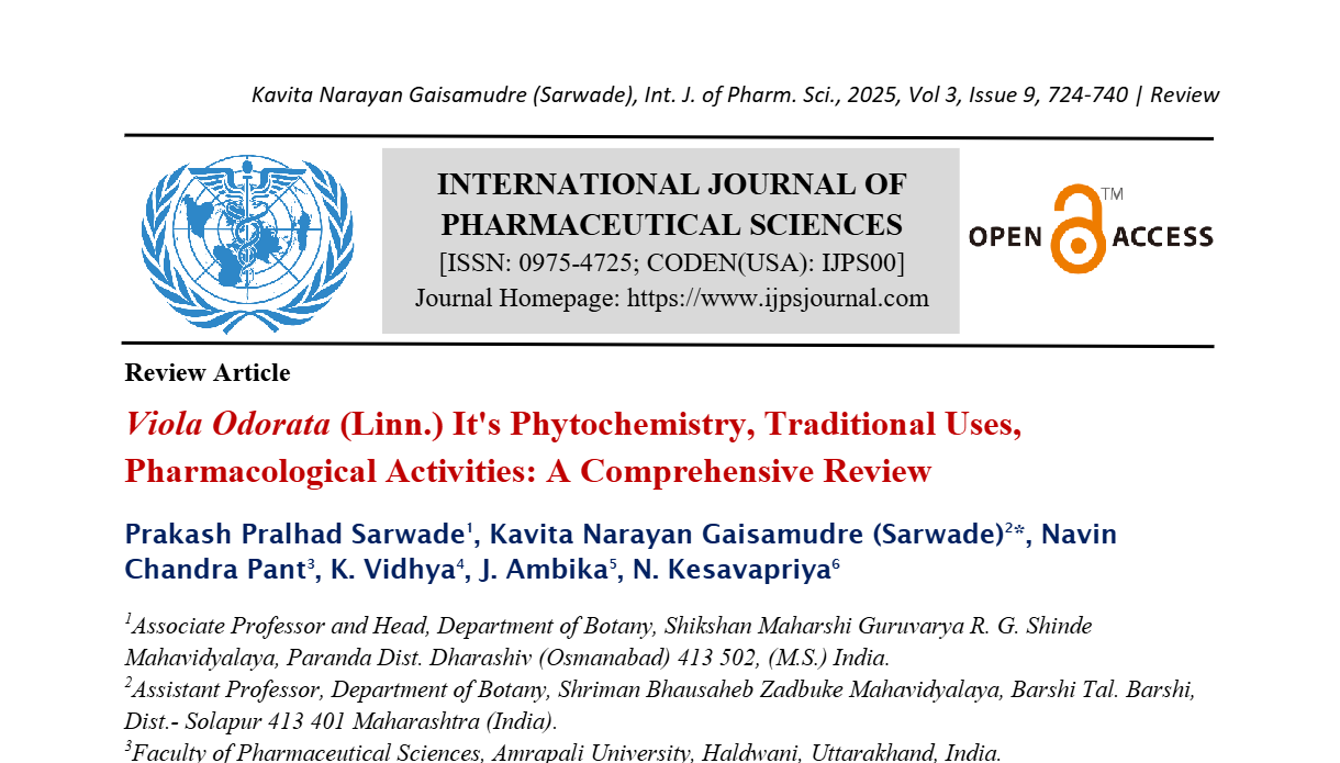 Viola Odorata (Linn.) It's Phytochemistry, Traditional Uses, Pharmacological Activities: A Comprehensive Review