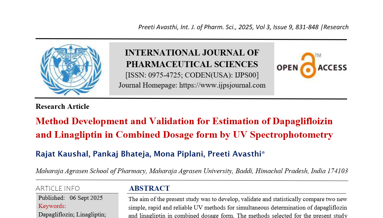 Method Development and Validation for Estimation of Dapaglifloizin and Linagliptin in Combined Dosage form by UV Spectrophotometry