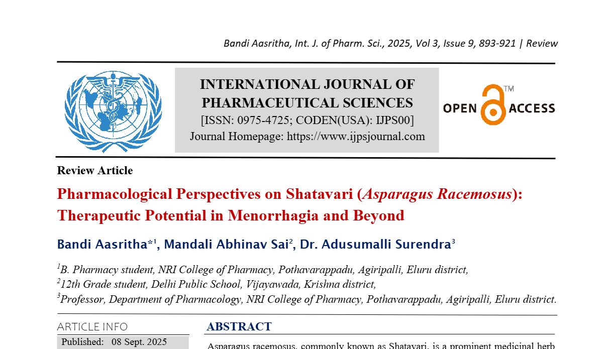 Pharmacological Perspectives on Shatavari (Asparagus Racemosus): Therapeutic Potential in Menorrhagia and Beyond