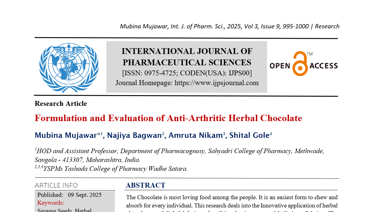 Formulation and Evaluation of Anti-Arthritic Herbal Chocolate
