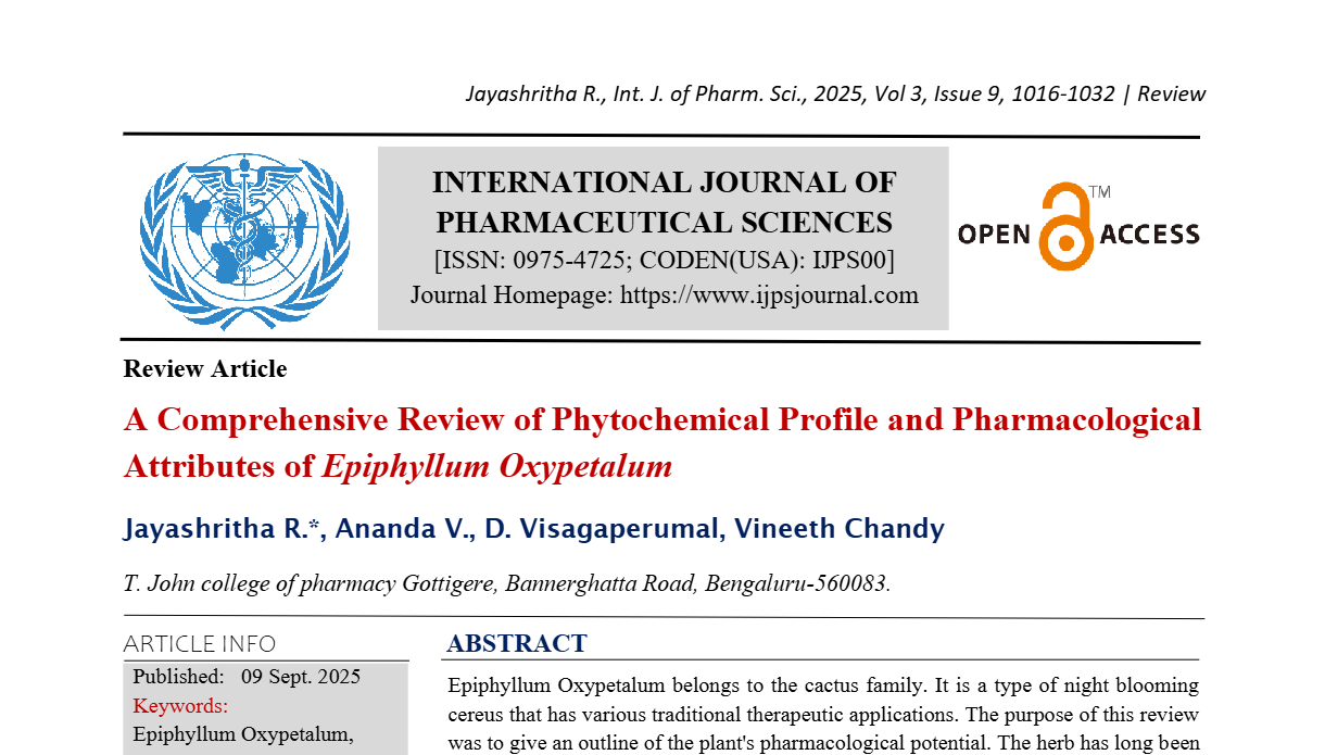 A Comprehensive Review of Phytochemical Profile and Pharmacological Attributes of Epiphyllum Oxypetalum