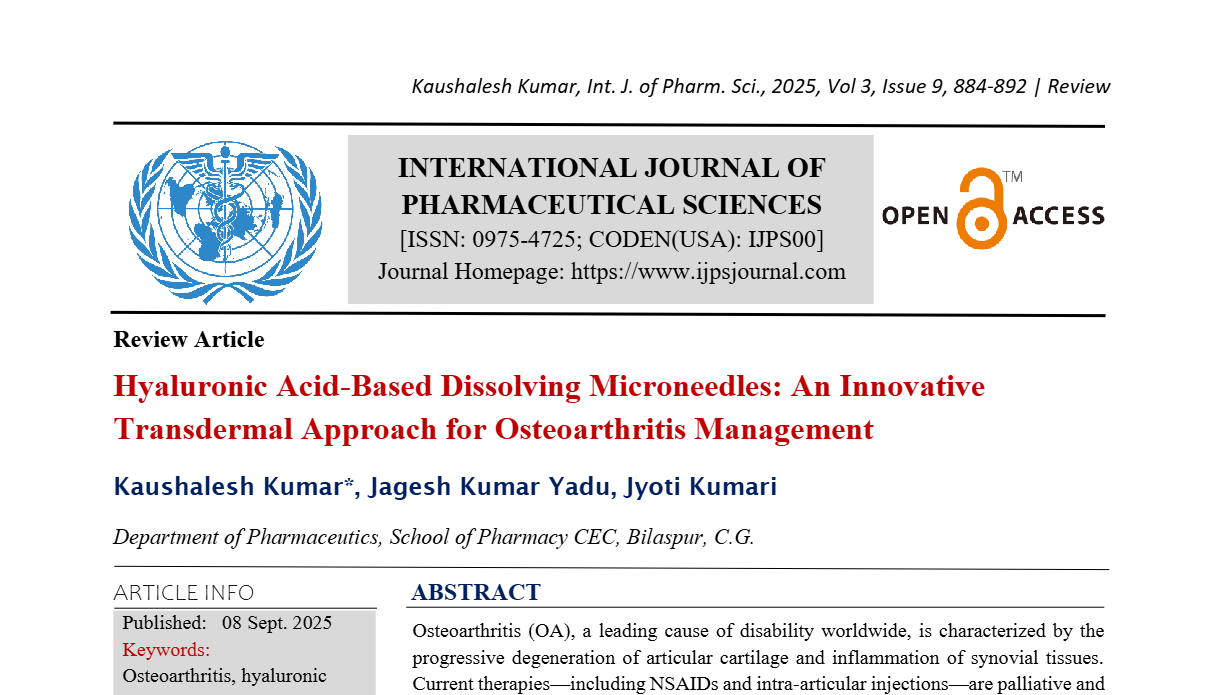 Hyaluronic Acid-Based Dissolving Microneedles: An Innovative Transdermal Approach for Osteoarthritis Management