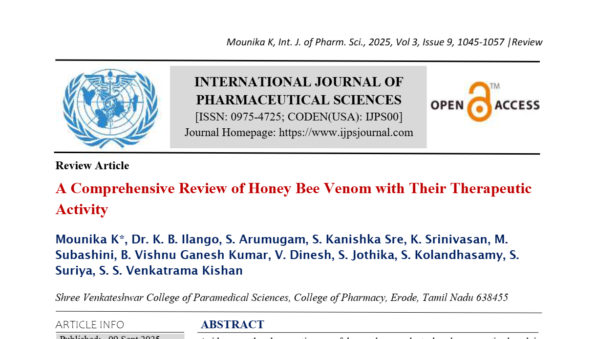 A Comprehensive Review of Honey Bee Venom with Their Therapeutic Activity