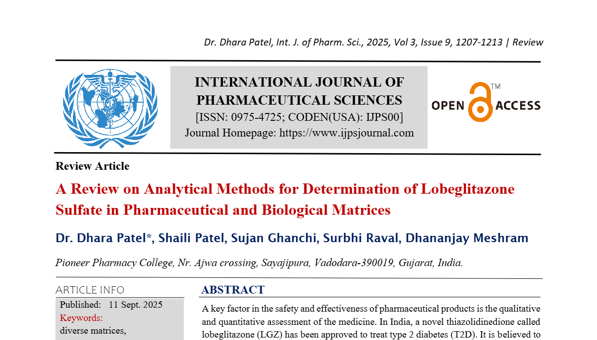 A Review on Analytical Methods for Determination of Lobeglitazone Sulfate in Pharmaceutical and Biological Matrices