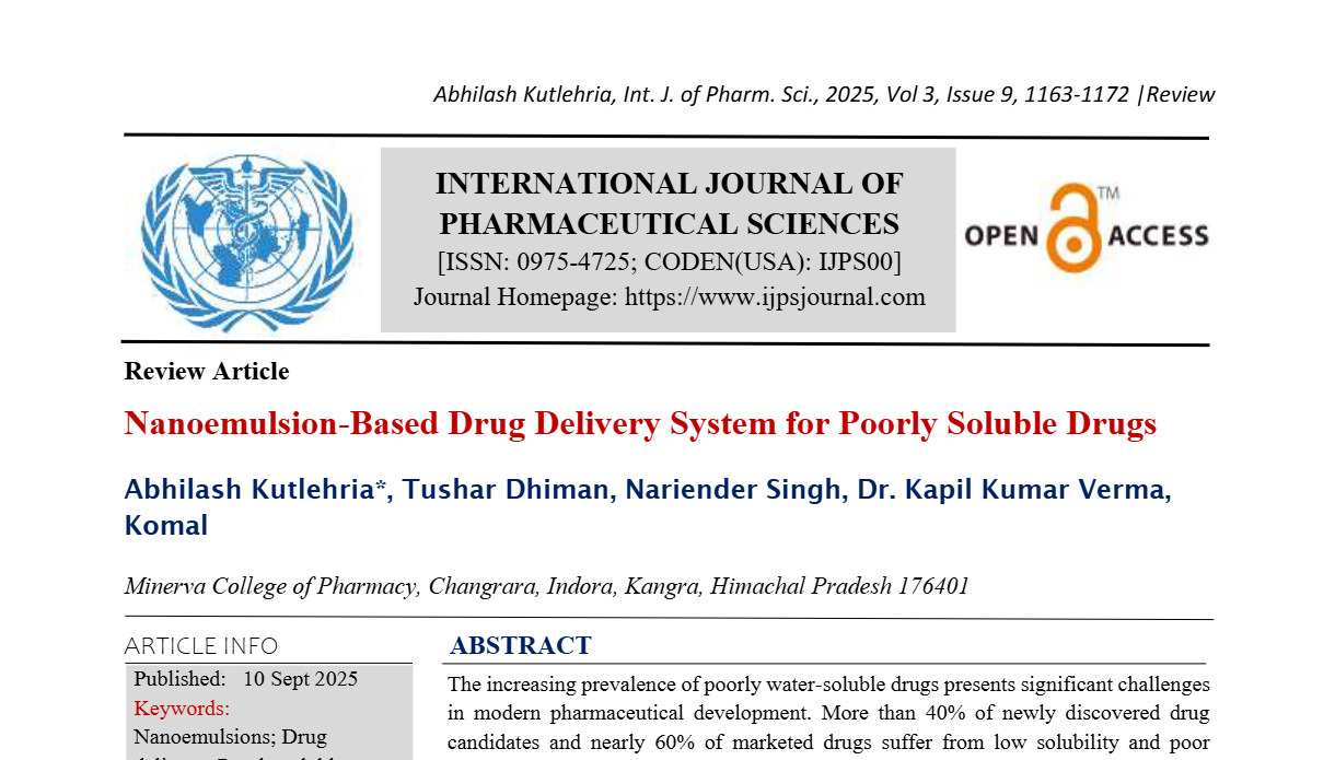 Nanoemulsion-Based Drug Delivery System for Poorly Soluble Drugs