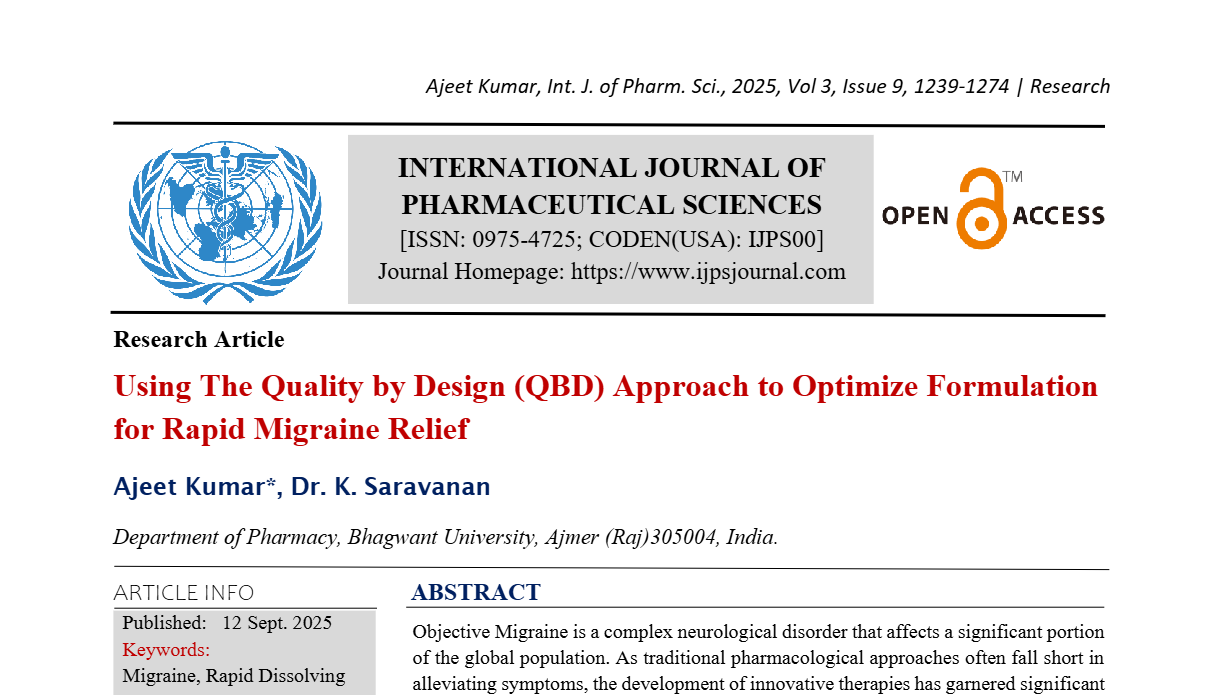 Using The Quality by Design (QBD) Approach to Optimize Formulation for Rapid Migraine Relief