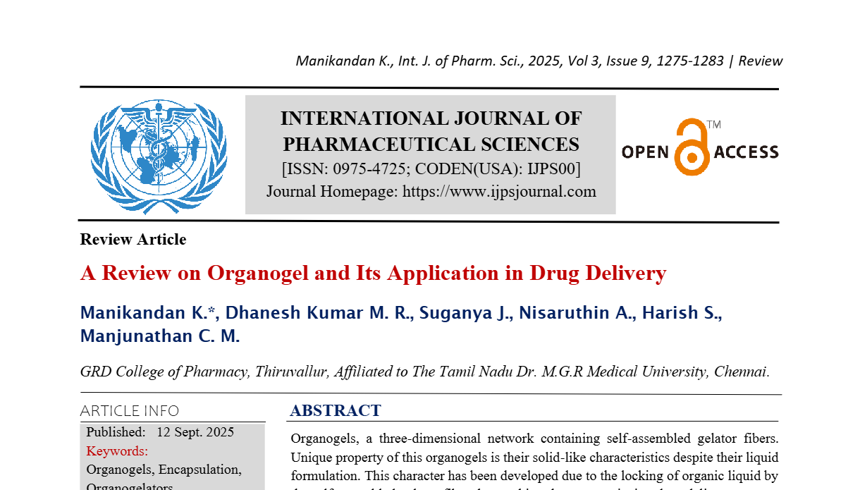 A Review on Organogel and Its Application in Drug Delivery